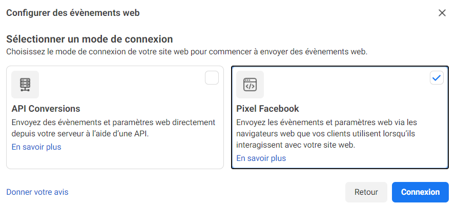 Mode de connexion du Pixel Facebook Mode de connexion du Pixel Facebook